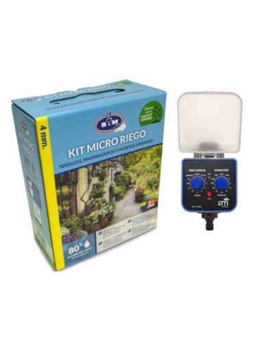 Kit Completo de Microriego por Goteo para 20 Macetas + Programador Grifo Mecánico para Riego Automático H-M 3/4''