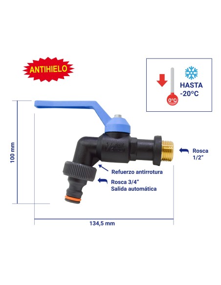 Grifo de esfera para jardín de latón y plástico antihielo | S&M Garden