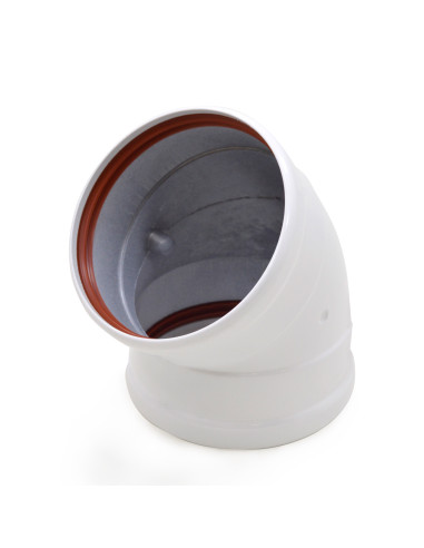 Codo de aluminio blanco de 45° y 125 mm