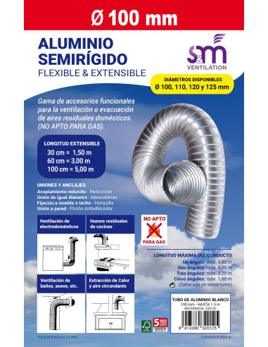 Tubo de aluminio semirígido extensible blanco | S&M Ventilation