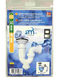 Sifón curvo con válvula 32/40 mm | S&M Plumbing