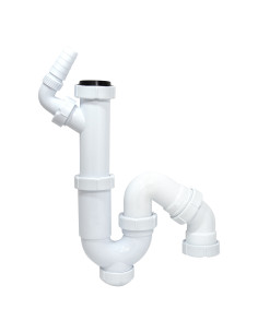 Sifón curvo orientable con toma para electrodomésticos