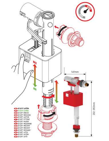 Grifo flotador compacto dúo con rosca de latón 3/8" Pro