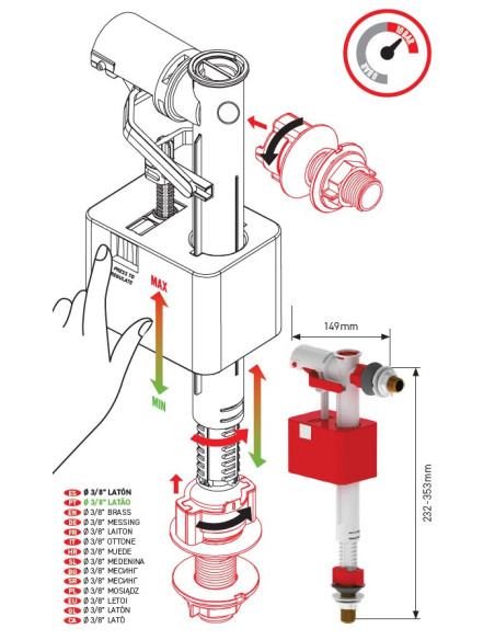 Grifo flotador compacto dúo con rosca de latón 3/8" Pro