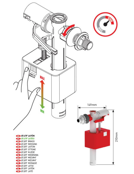 Grifo flotador compacto lateral con rosca de plástico 3/8"