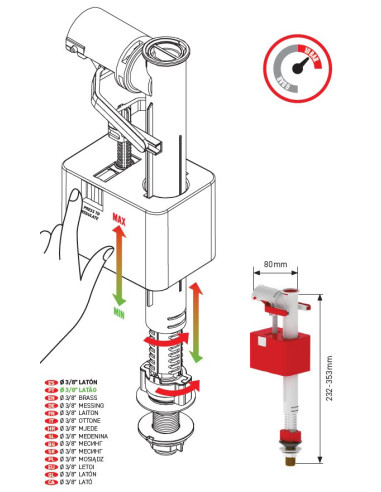 Grifo flotador compacto inferior con rosca de latón 3/8"