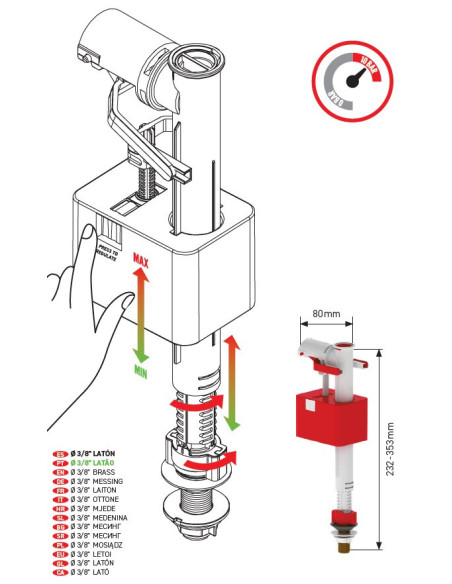 Grifo flotador compacto inferior con rosca de latón 3/8"