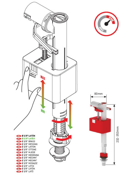 Grifo flotador compacto inferior con rosca de plástico 3/8"